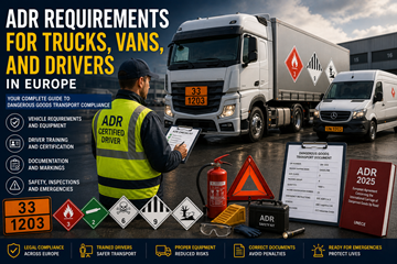 Requisiti ADR per camion e conducenti per merci pericolose in Europa con dotazioni di sicurezza per il trasporto